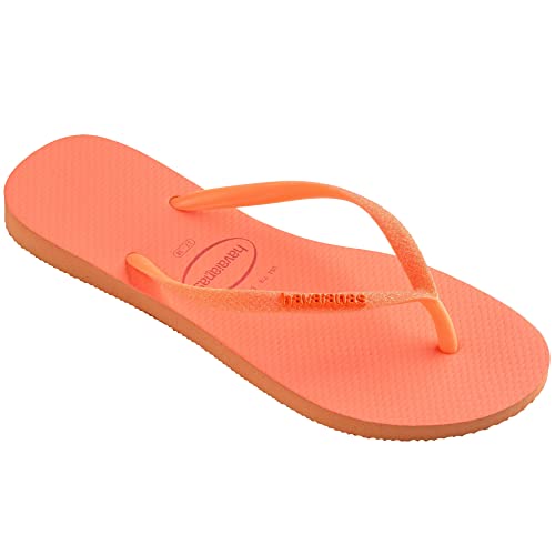 Havaianas Kids Slim Glitter Neon Flip Flops - Colorful Sandals with Glitter Strap - Coral Spark, 9C Little Kid2