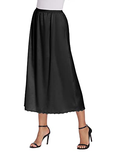 Dames satijnen onderrok kant lingerie lange rok met kanten zoom - Image 3