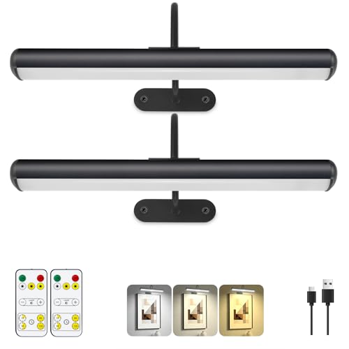 Image of Wireless Picture Light for Wall, Battery Painting Lighting with Metal Material, Remote Control,3 Lighitng Colors,300LM Brightness Dimmable, Timer Auto-off, Adjustable Light head for Portrait Gallery