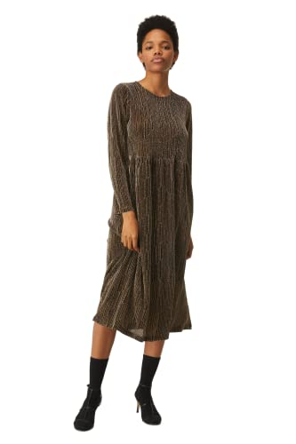 Vestido midi marrón de manga larga con detalle fruncido en lurex brillante de Compania Fantastica, marrón, 42