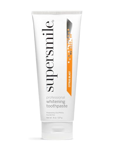 Image of Supersmile Citrus Blast Fluoride-Free Whitening Toothpaste, 8 oz, Professional Whitening Toothpaste with Calprox, Whitens 5.5 Shades in 7 Days, RDA 65 Low Abrasion, Enamel Safe for Veneers