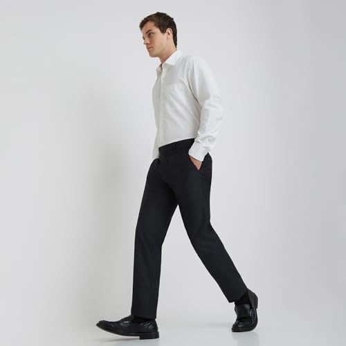 Image of Raymond Men's Mid Rise Polyester Blend Solid Pattern Slim Fit Flat Front Formal Trouser