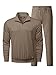 JMIERR Men Fashion Comfy Twill Essential 2 Piece Set Quarter Zip Workout Sweatsuits Jogger Tracksuit Running with Pockets, L, Brown