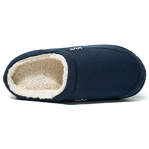 Newdenber Men's Warm Memory Foam Slippers Suede Plush Shearling Lined Slip On Indoor Outdoor Clog House Shoes (10-10.5 D(M) Us, Navy Blue) #TOP4