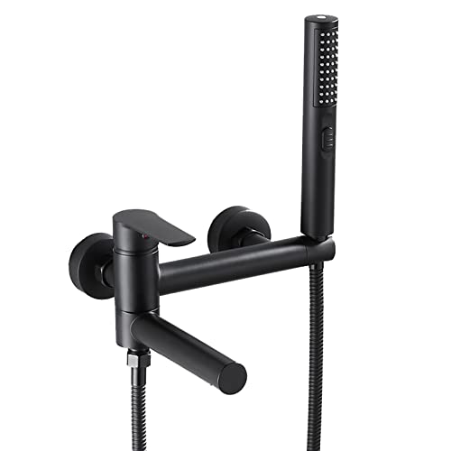 ZYCHSJXA Conjunto de grifería para Ducha y bañera, Color Negro Mate, Grifo de Pared con Ducha de Mano, Grifo Mezclador de latón de Alto caudal para Agua fría y Caliente, caño Giratorio.
