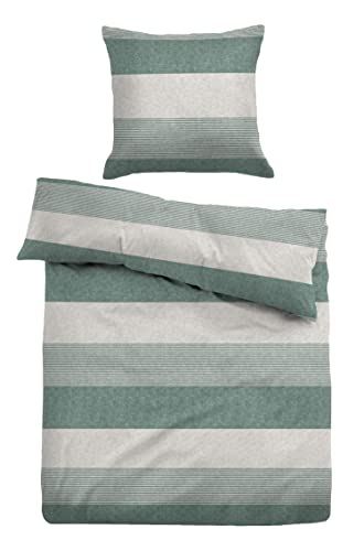 TOM TAILOR 0849790 Bettwäsche Garnitur mit Kopfkissenbezug Melange Flanell Gradual Stripes 1x 155x200 cm + 1x 80x80 cm mint