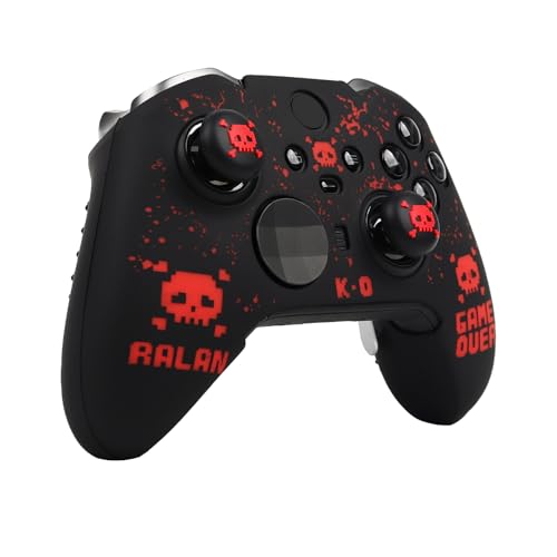 Image of Pixelated Skull Controller Skin Compatible with Xbox Elite Series 2 Core Wireless Controller, RALAN Protector Case, Customised Thumb Grips Cap