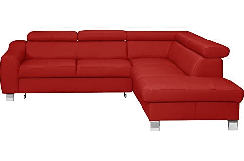 VENESETTI - Canapé d'angle en Cuir Italien de Luxe 5 Places ASTRIDO, Rouge, Angle Droit