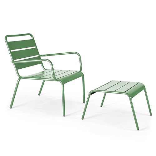Oviala Fauteuil Relax et Repose Pied en métal Vert Cactus - Palavas