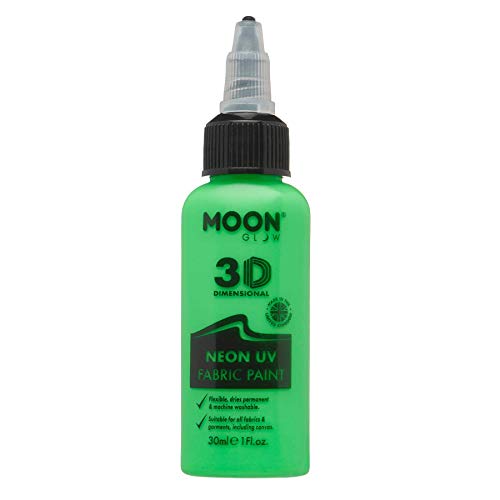 Moon Glow - Neon UV 3D Fabric Paint - 1.01fl oz - Intense Green - Textile paint for clothes, t-shirts, bags, shoes & canvas