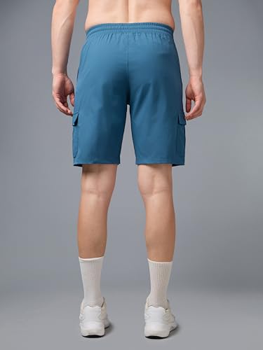 Image of TECHNOSPORT Men's Solid Slim Fit Sports Shorts TS Flexi Quick Dry Polyester Drawstring with Pockets UPF50+ for Gym Running Workout Anti Odour