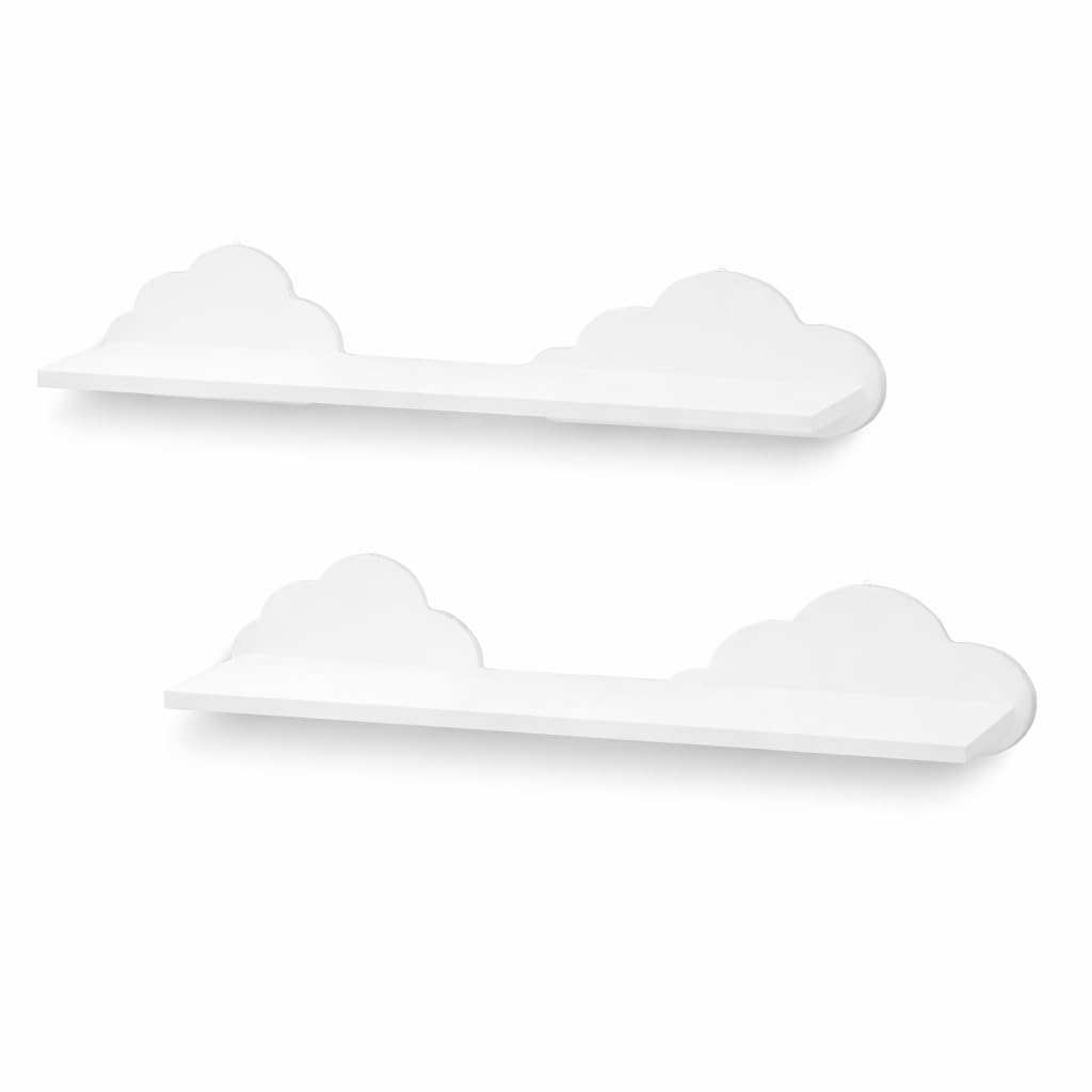 HomeZone® Lot de 2 étagères flottantes en Forme de Nuage pour Chambre d'enfant ou Salle de Jeux Panneau MDF Blanc, étagère légère pour Rebord d'image, étagère pour Chambre de bébé, Murale 54 cm