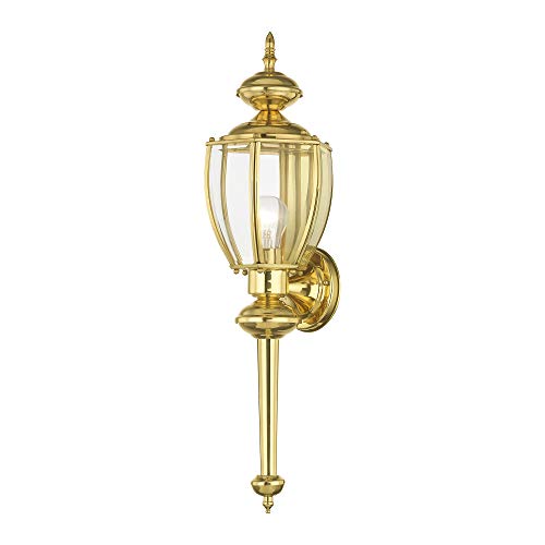 Image of Livex Lighting 2112-02 Outdoor Wall Lantern, Polished Brass | Clear Beveled Glass Shades