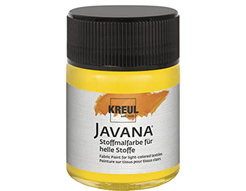 KREUL 91912 - Javana Peinture pour tissus clairs, pot de 50 ml en jaune doré, peinture souple à base d'eau au caractère crémeux, pénètre en profondeur dans les fibres