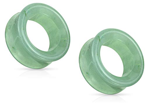 Pierced Owl - Green Aventurine Stone Double Flared Saddle Tunnels, Sold as a Pair