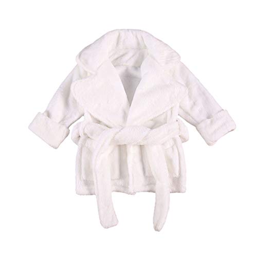 Andannby Infant Toddler Baby Girl Flannel Soft Bathrobes Plush Kimono Robe Pjs Sleepwear with Belt (Pure White, 12-24 Months)