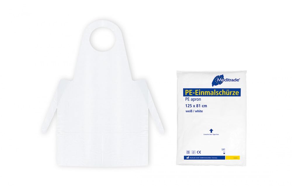 Meditrade PE-Einmalschürze, geblockt, einzeln abreißbar – LDPE, weiß, 50 Stück