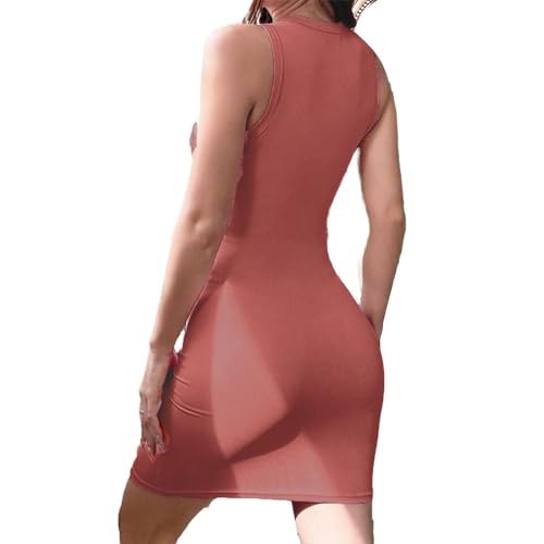 Image of Solid Sleeveless Round Neck Ribbed Western Bodycon Dress For Women