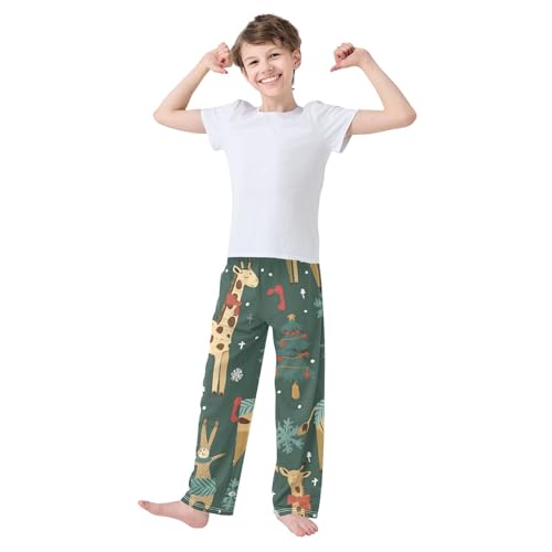 ZZXXB Xmas Giraffe Bunny Boys Long Pants Soft Trousers Elastic Waist Kids Lounge Bottoms with Pockets S-XL3