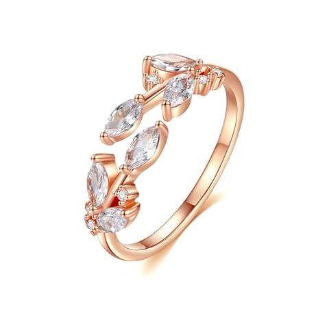 Yellow Chimes Women's Rings Leaf Shaped Crystal Wine RoseGold Plated Adjustable Rings and RoseGold-2 Cover