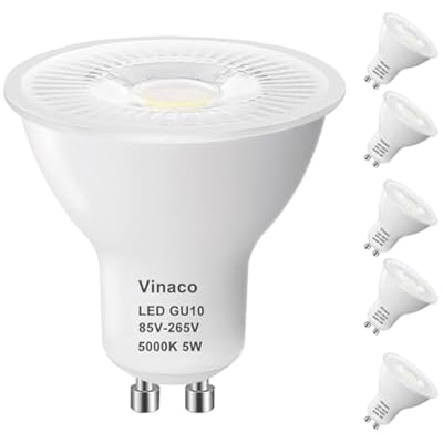 Vinaco GU10 LED Bulb 5000K Daylight, 6 Pack GU10 Bulb 50 Watt Halogen Equivalent, Long Lifespan 500LM MR16 GU10 LED Bulb Non-Dimmable, 5W GU10 LED Light Bulb with 40°Beam Angle