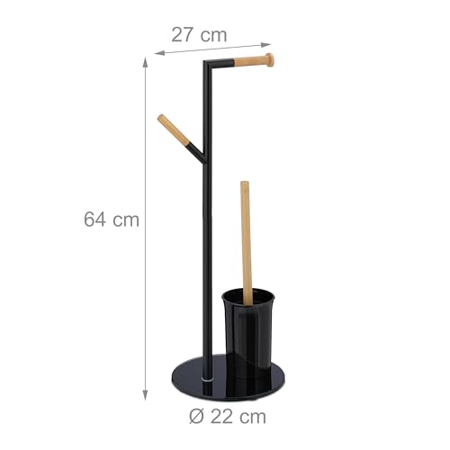 Image of Relaxdays WC Set, HxWxD: 64 x 27 x 22 cm, Free-Standing Roll & Brush Holder, Replacement Heads, Stainless Steel, Black