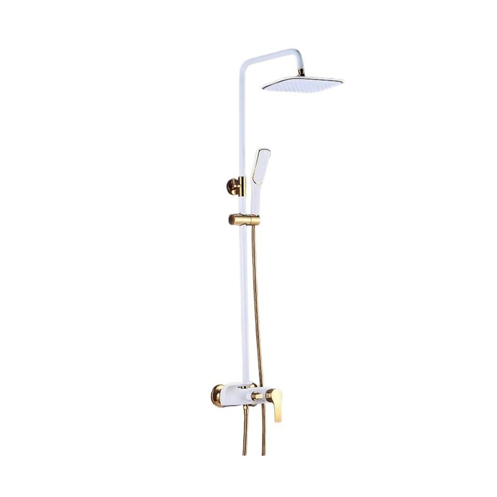 Barre coulissante carrée et mitigeur de douche blanc et or pour filtrer le calcaire