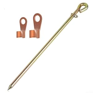 Generator-Erdungsstab-Set mit 45 cm kupferummantelter Stahlstange, flexiblem PVC-isoliertem verzinntem Kupferdraht, Krokodilklemmen und Ösen für Solar-Elektrozaun, Antenne und Außenstromversorgung (1