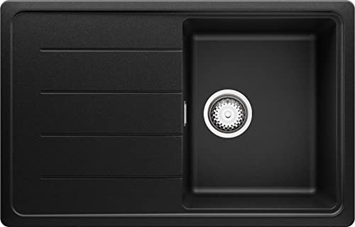 Evier Cuisine en Granit Noir, 78 x 50 cm, Lavabo 1 bac + Kit de Vidage, Évier à Encastrer de Primagran