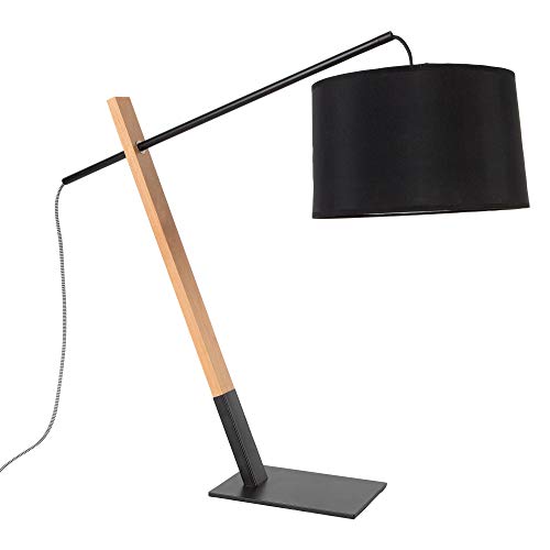 KASA Lámpara de Escritorio Moderna, Base de Madera y Metal, Negro