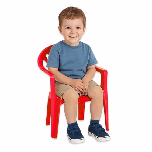 Silla Infantil de Plástico, Silla para niños, Silla Escolar para niños, Fabricado en Plástico, Ideal para Jugar, Leer, Dibujar o Comer, Altura Total 49.5 cm, Color Rojo