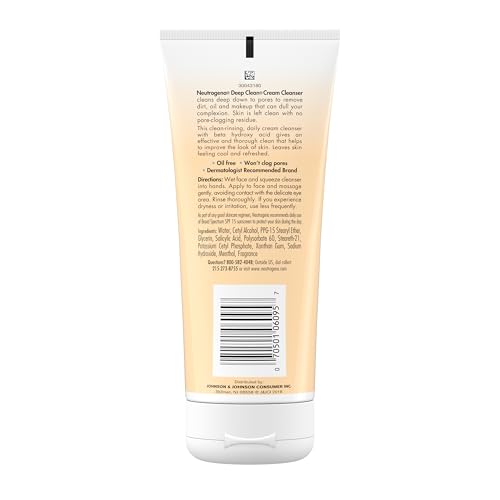 Neutrogena Deep Clean Facial Cream Cleanser, 7 fl. oz | Beta Hydroxy Acid, Removes Dirt Oil & Makeup, Alcohol-Free, Oil-Free, Non-Comedogenic - image 9