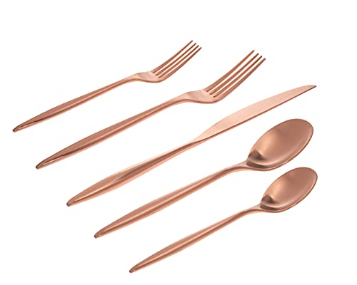 Godinger 20-Piece Stainless Steel Silverware Set, Flatware Utensil Set for 4, Milano, Copper Matte, 18/10