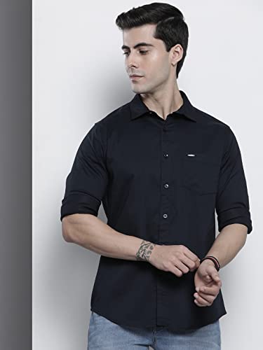 Image of The Indian Garage Co Men Slim Fit Solid Full Sleeves Spread Collar Casual Shirt