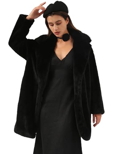Amazhiyu Womens Faux Fur Longline Duster Coat Long Sleeve Winter Lapel Overcoat