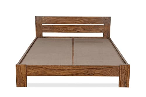 Image of Sheesham Wood Queen Size Double Bed Without Storage for Bedroom Living Room Hotel Wooden Cot Palang Furniture (Stone Finish) | 1 Year Warranty