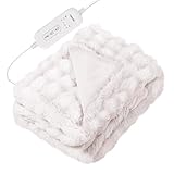 MOSMEE 電気毛布 【表面兎毛調+裏面ポリエステル素材】 190×130cm 大きいサイズ 掛け敷き兼用 ひざ掛け 8段階温度調整 6段階タイマー設定機能 自動オフ 洗える 洗濯ネット付き ダニ退治 ふわふわ 柔らかく 防寒対策 暖房器具 省エネ 安全保護 (ホワイト, 190*130)