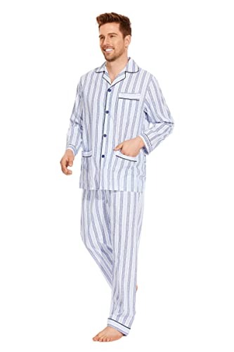Image of GLOBAL Mens Pajamas Set, 100% Cotton Woven Drawstring Sleepwear Set with Top and Pants /Bottoms