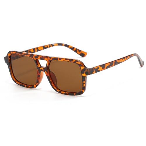 HYYZZC 3 uds./6 uds. Gafas de sol de estilo retro versátiles con barras paralelas para exteriores, protección UV, para mujer, marrón leopardo, talla única