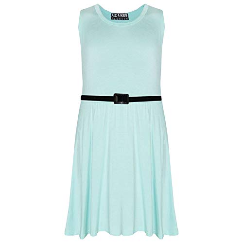 Girls Skater Style Party Outfit Summer Flared Attire with Belt Round Neck Age 2-13 Years