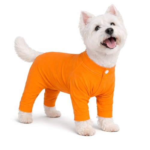 Lovelonglong Four Feet Dog Lightweight Pajamas, Pure Cotton Dog Jumpsuits 4 Legs Dog Onesies T-Shirt Stylish PJS Puppy Costume for Large Medium Small Dogs Orange S