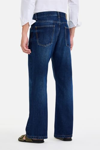 Image of SNITCH Men Flared Fit Jeans | Mid Rise Stone-Washed Denim with Raw Frayed Hem & 5-Pocket Design | 100% Cotton Woven Fabric for Casual & Everyday Wear
