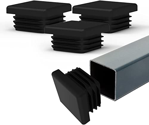 Image of Prescott Plastics 2 inch (50.8mm) Outer Perimeter Ribbed Plastic Hole Caps, Square Black Metal Tubing End Caps, Strong Furniture Leg Inserts, Impact & Weather Resistant, Made in The USA - 50 Pack