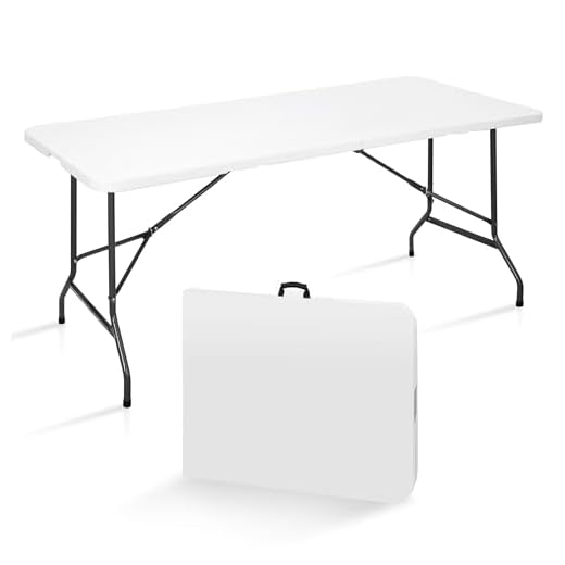 SUPER DEAL 6FT Folding Picnic Table for Outdoor, Portable Fold-in-Half Plastic Dining Picnic Party Table with Carrying Handle