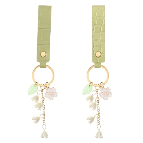 Simarro Damen Schlüsselanhänger mit Glockenorchidee, Leder Key Chain für Mädchen - Geburtstag und Weihnachten Geschenk (2 Stück)