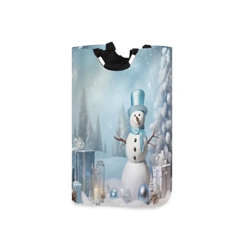 Jihqo Laundry Hamper Basket Christmas Snowman Collapsible Nursery Storage Bin Waterproof Clothing Baskets for Home Bedroom Bathroom Washing Room