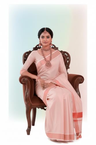 Image of Women's Kerala Tissue Plain Saree with Running Blouse| Onam & Vishu Kani Special | Traditional Kasavu White Colour