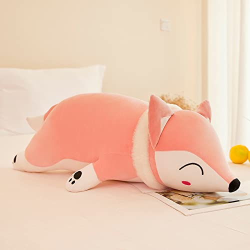 Kawaii Fox Peluche Juguete Almohada Fox Tamaño Grande Muñeca de Peluche Almohada para Dormir Decoración de la habitación para niños Regalos para Parejas Rosa 90cm
