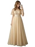 Ever-Pretty Sequin Formal Prom Dresses for Women Ruffle Sleeves Empire Waist A-Line Long Mother of Bride Dress Gold US6