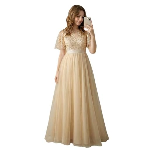 Ever-Pretty Women's Plus Size A-Line Empire Waist Embroidery Evening Prom Dress Champagne US16
